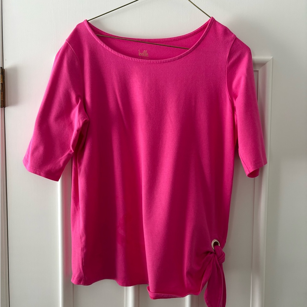 Belle by Kim Gravel Pink Short Sleeve Top with Side Tie